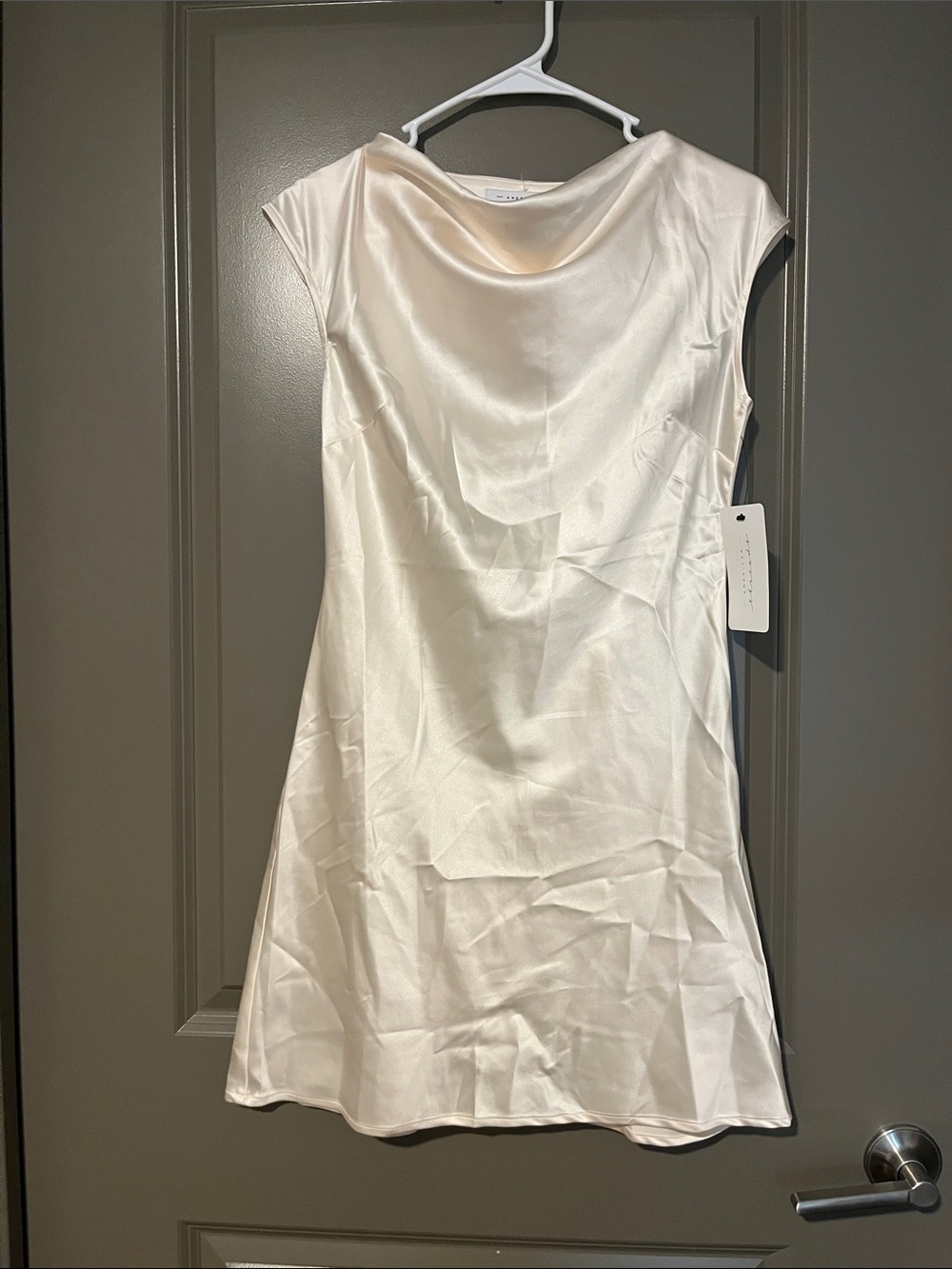 American Threads Cream Satin Mini Dress